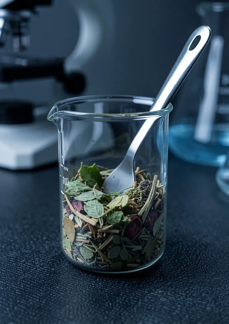 Research workspace with botanical samples