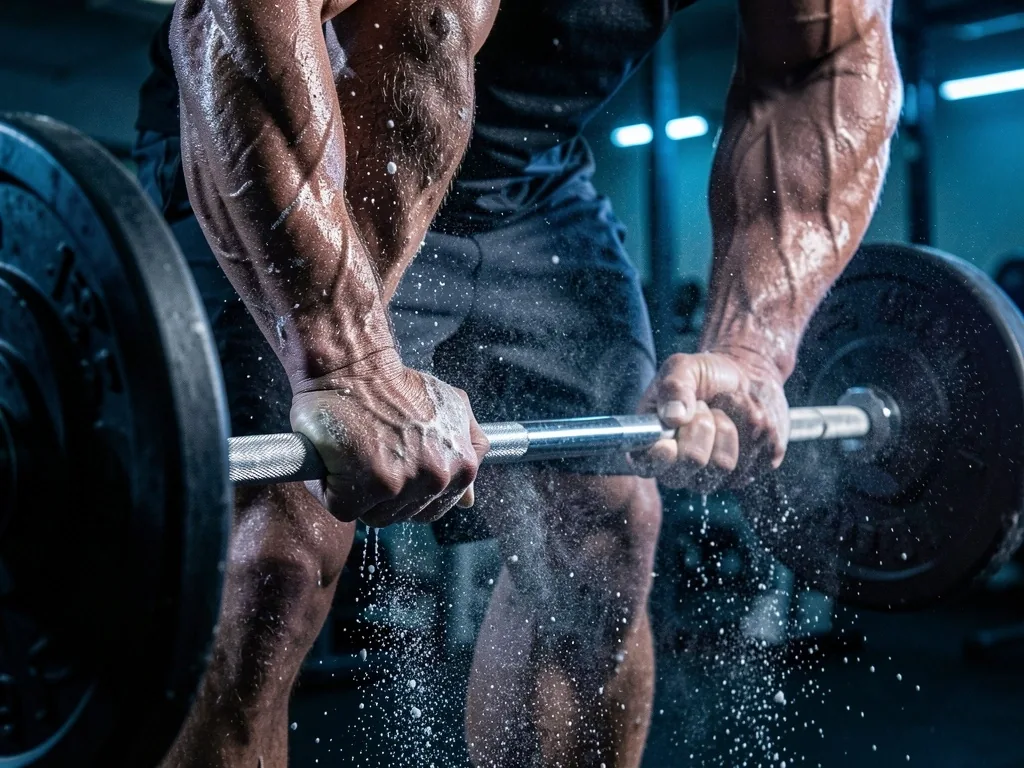 Hands gripping a barbell during resistance training