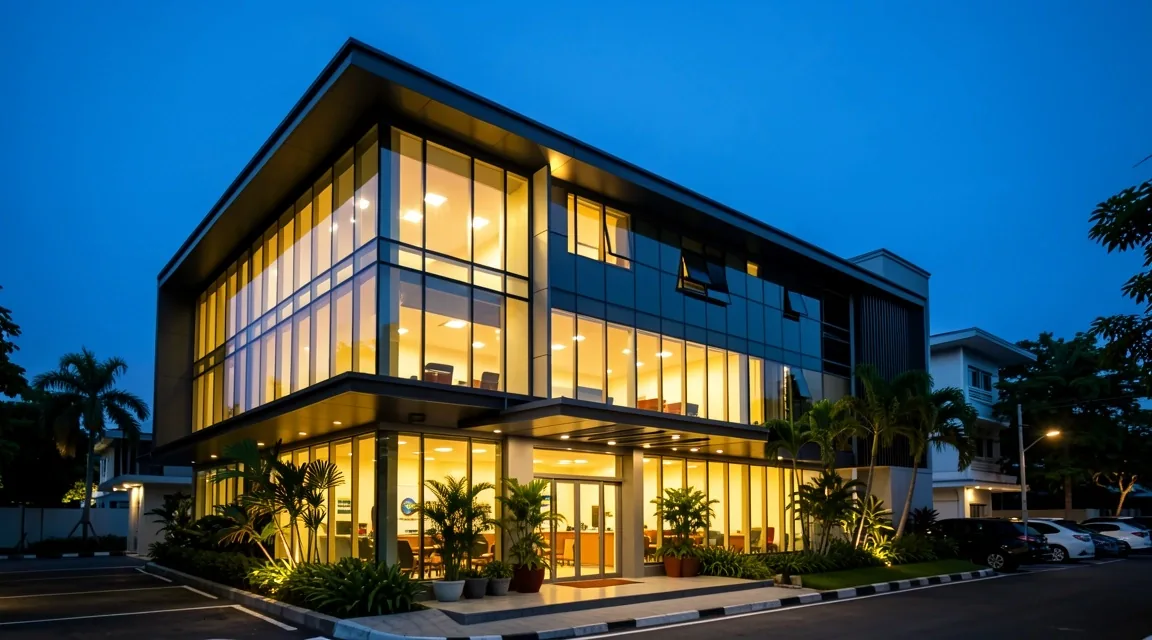 Office building in Samarinda at blue hour